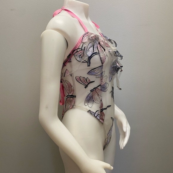 Dragonfly sequin bodysuit with tie up straps - Picture 4 of 8